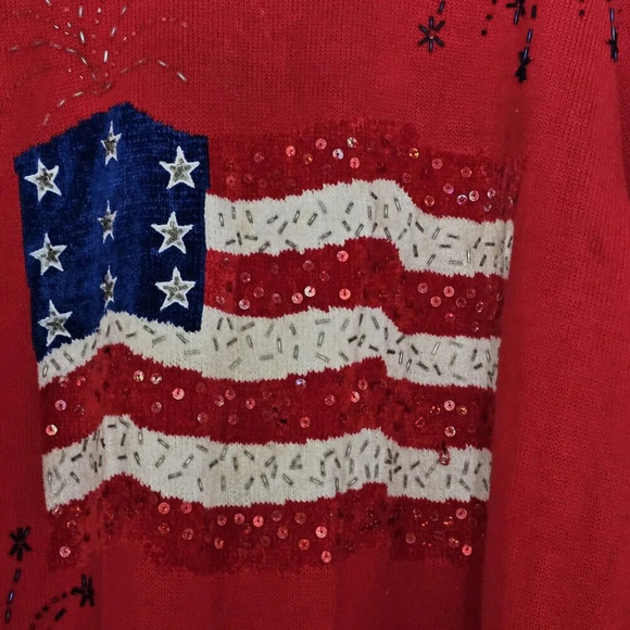 Quacker Factory Womens Sweater Sz 1X Red Long Sleeves Patriotic Flag - Picture 2 of 6